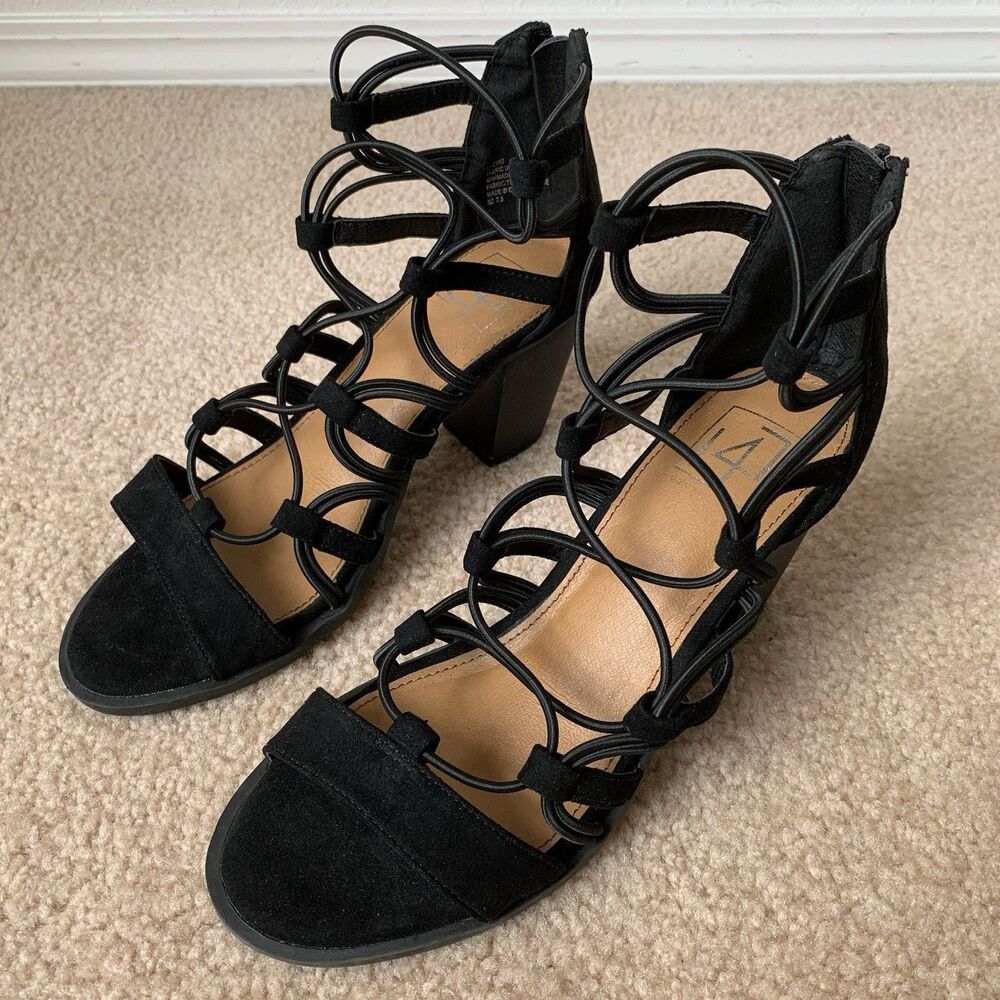 L4L Lust For Life Women’s Strappy Black Dress Sandals Block Heels 7.5